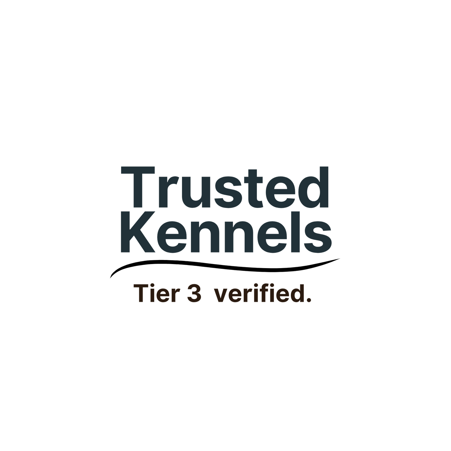Logo for 'Trusted Kennels' with text 'Tier 3 verified.' on a white background