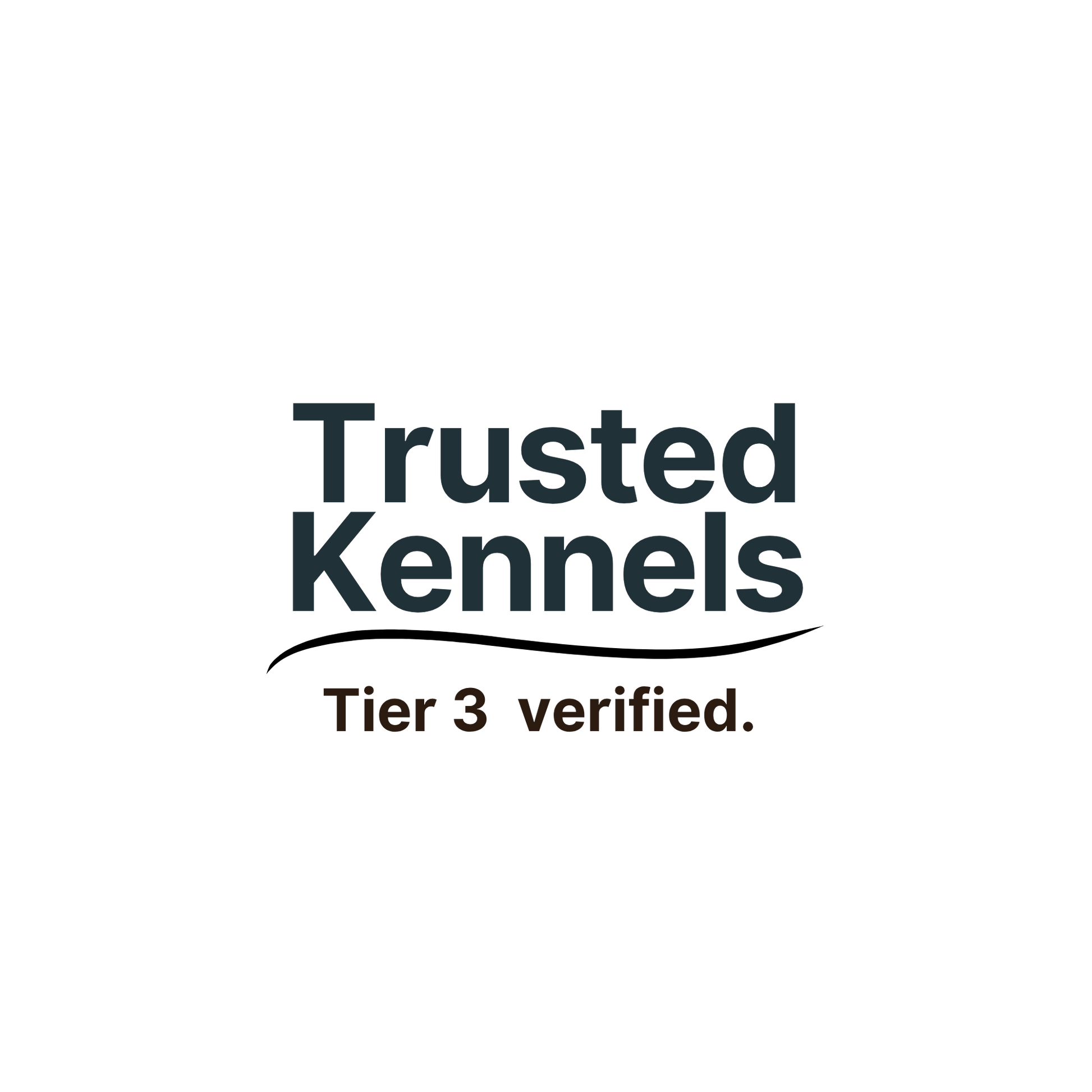 Logo for 'Trusted Kennels' with text 'Tier 3 verified.' on a white background